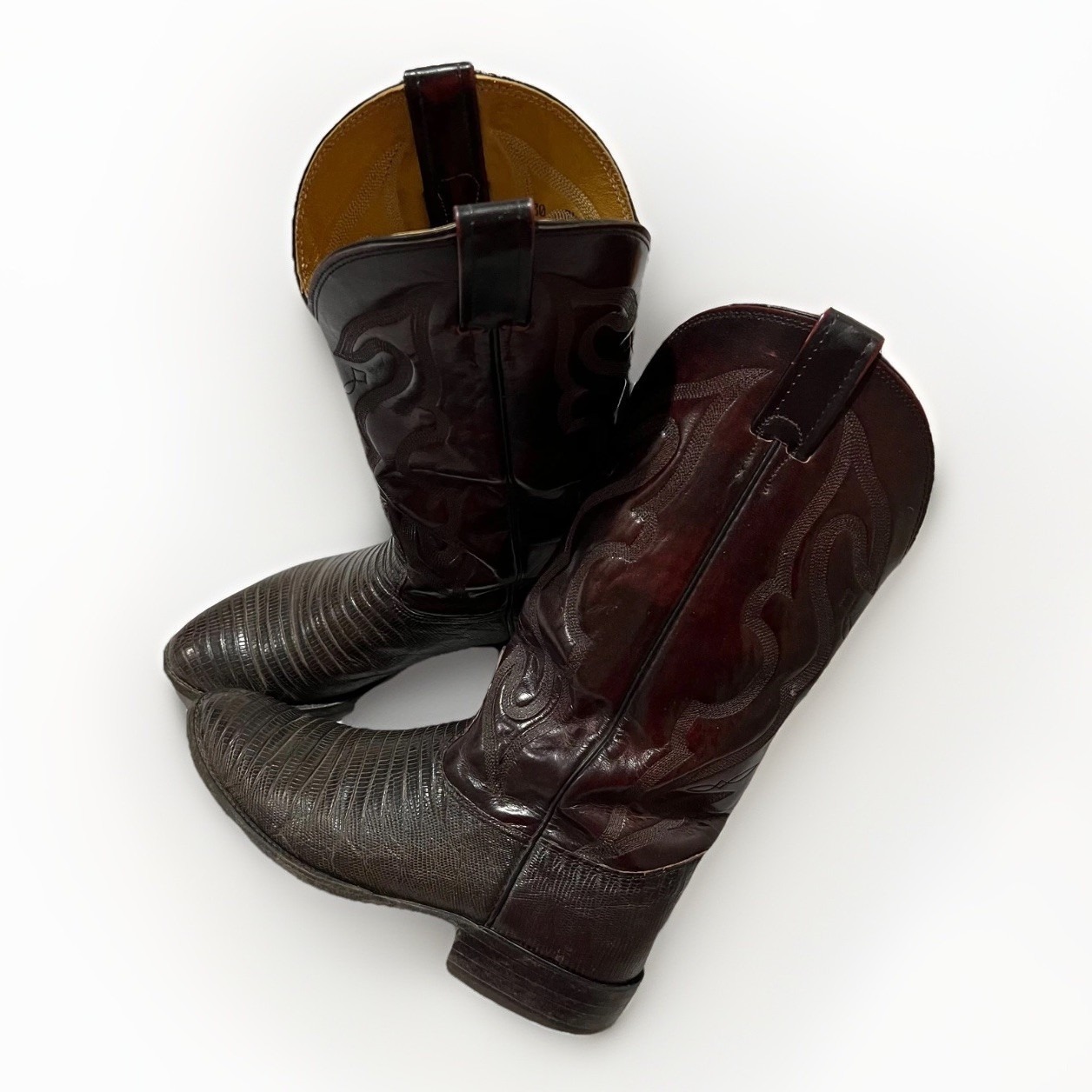 Nocona Mens Oxblood Patent Leather Lizard Skin Exotic Western Cowboy Boots 7.5d